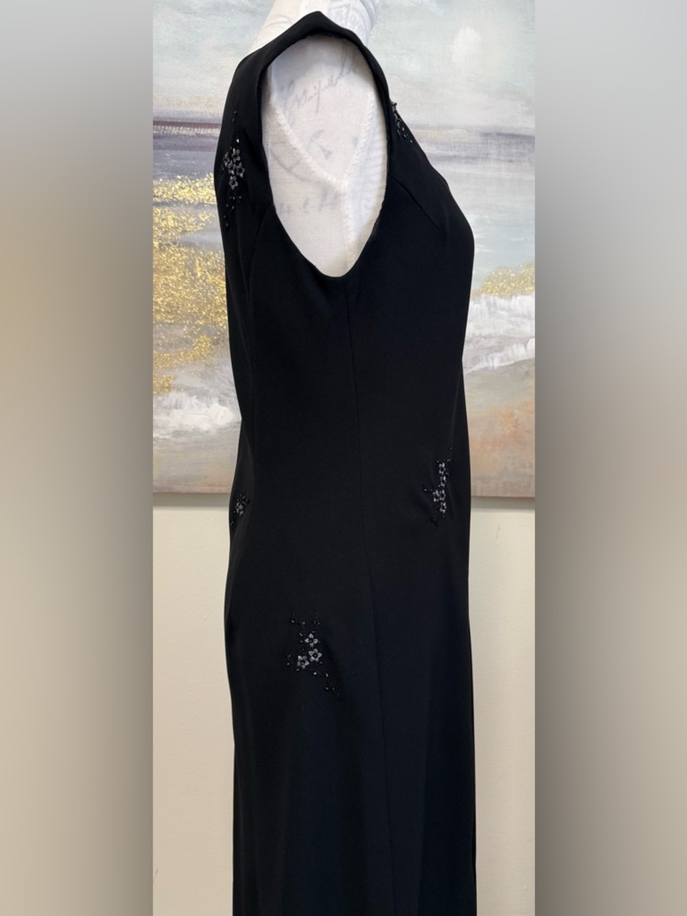 JONES NEW YORK Square neck, Cap Sleeves, Beaded, Fully Lined Dress, Black - Picture 5 of 13